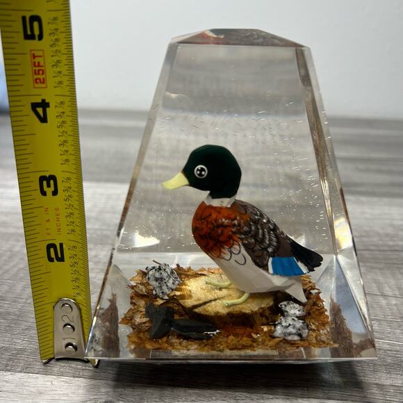 Lucite Paperweight Mallard Duck Hand Carved Duck Hunting - Picture 13 of 13